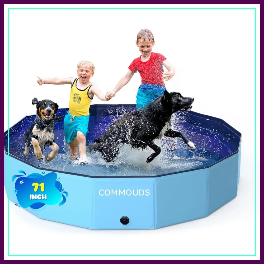 

Extra Large Foldable Dog Pool, Hard Plastic Kiddie Swimming Pool, Collapsible Pet Bath Tub for Small Medium Large Dogs, 71x12 inches