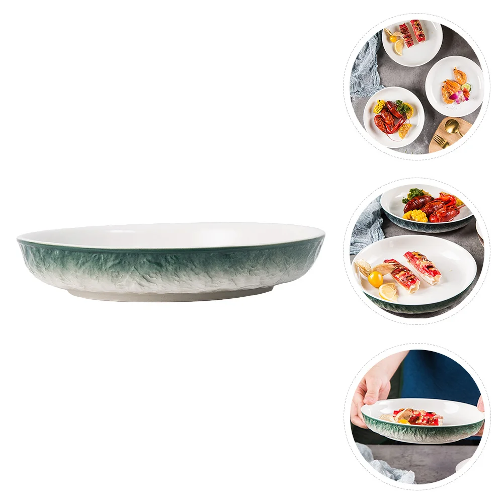 

Ceramic Food Plate Stone Pattern Premium Round Dish Smooth Bright Surface Tableware for Restaurant Snack Dessert Serving