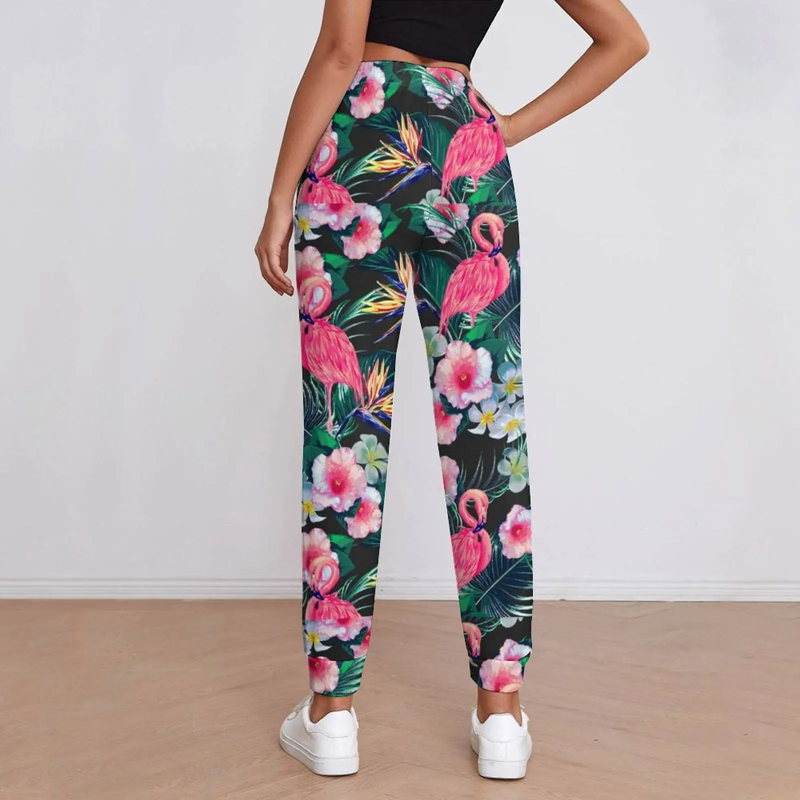 Wald Palmblätter Hosen Damen Blumen- und Flamingo-Druck Harajuku Jogginghose Herbst Vintage bedruckte Hose große Größe