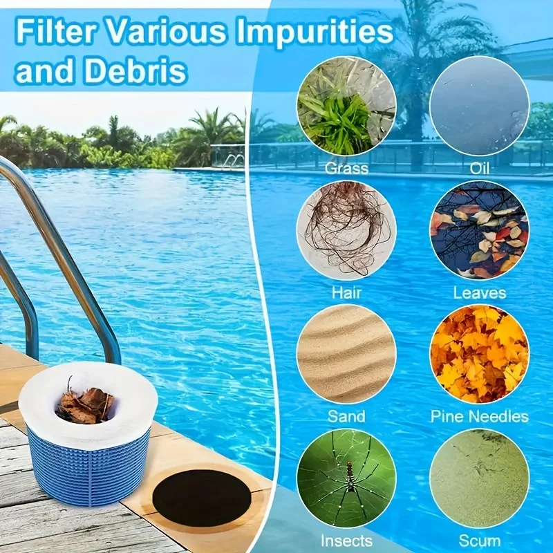 10개, 수영장 스키머 필터, 수영장 스키머 필터 양말, 수영장 스키머 바스켓 백 재사용 가능 초미세