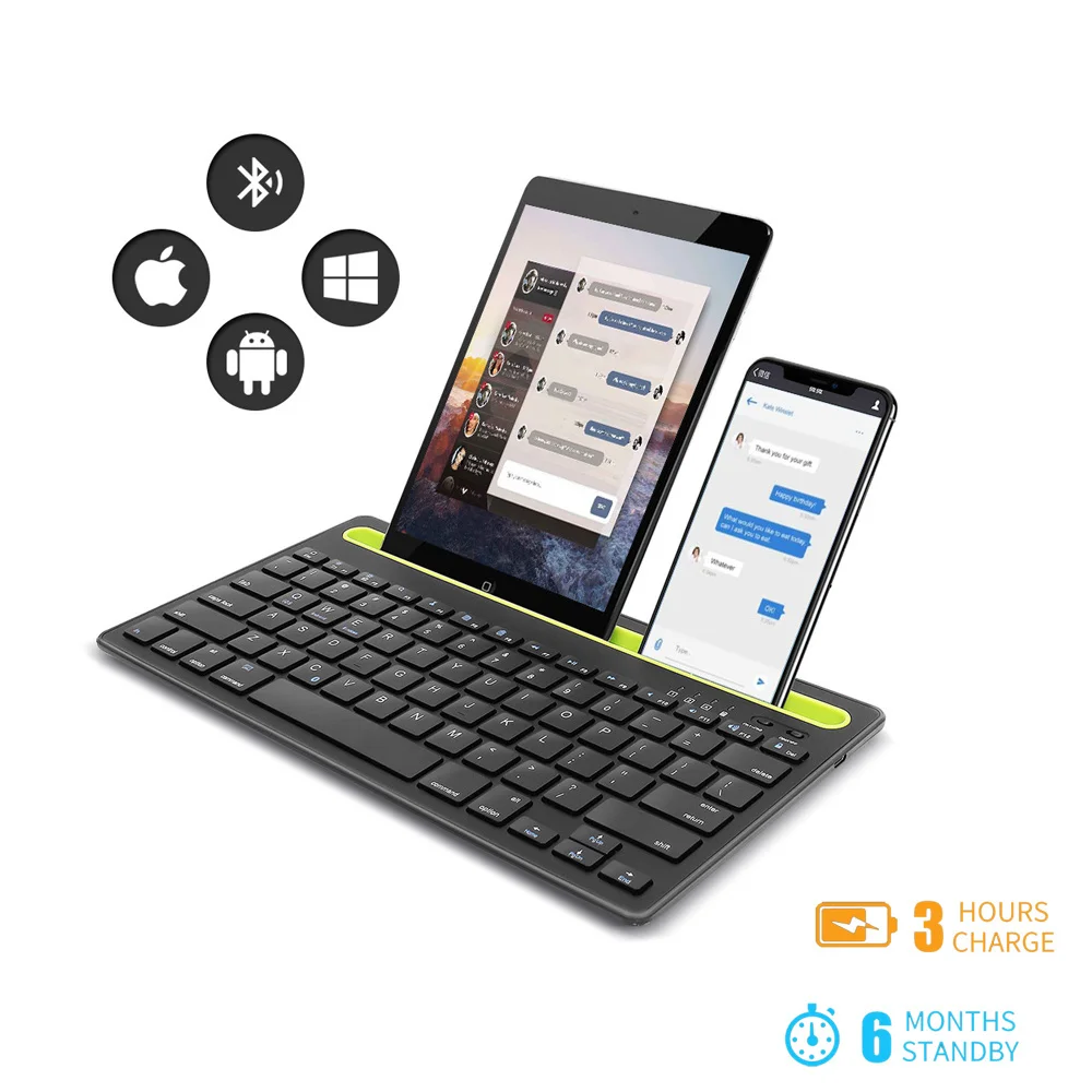 

Wireless Bluetooth 3.0 Keyboard ABS Rechargable Comupter Ergonnomic Keyboard Mini Slim Keypad for iPad PC Laptop Desktop Office