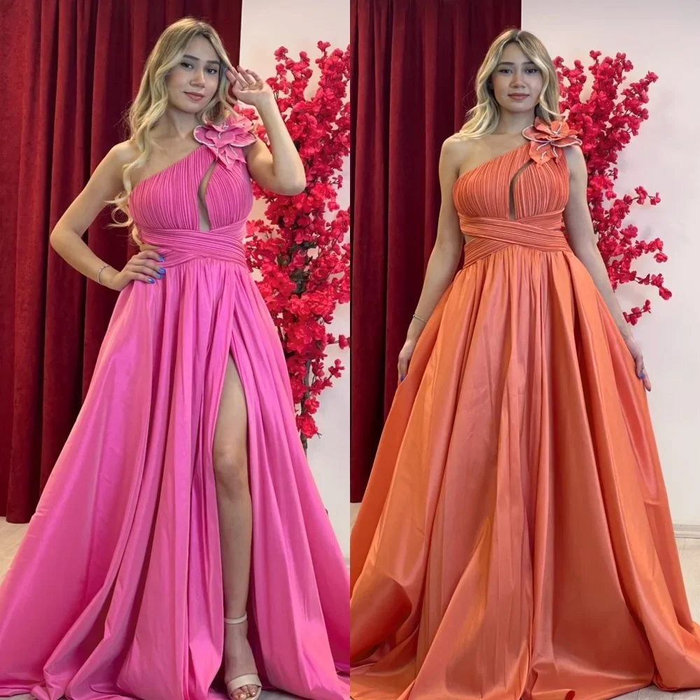 

Customized Jersey Flower Beading Ruched Clubbing A-line One-shoulder Bespoke Occasion Gown Long Dresses