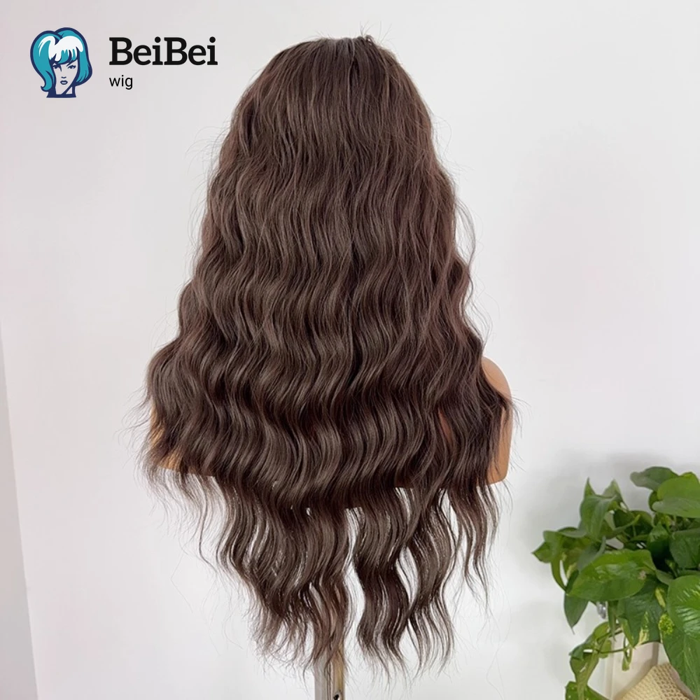 オンブレブラウン系耐熱ファイバーレースフロントウィッグ 女性用 HDロングカーリーヘア13×4 高品質合成レースウィッグ コスプレ用ナチュラル