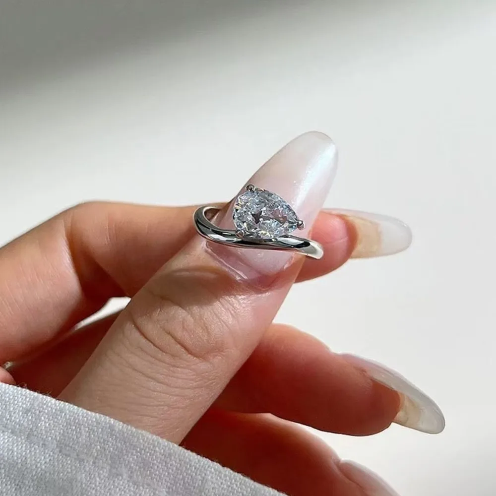 925 Sterling Silver 1.5CT Pear Cut Moissanite Solitaire Ring For Women Teardrop Shape Fine Jewelry Wedding Engagement Party Gift