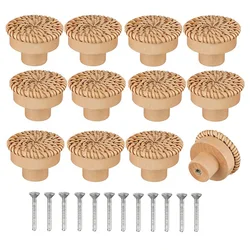 Wooden Handles Beech Rattan Drawer Knobs Wardrobe Furniture Handle Kitchen Cupboard Door Handle Dresser Pulls Furniture Hardware