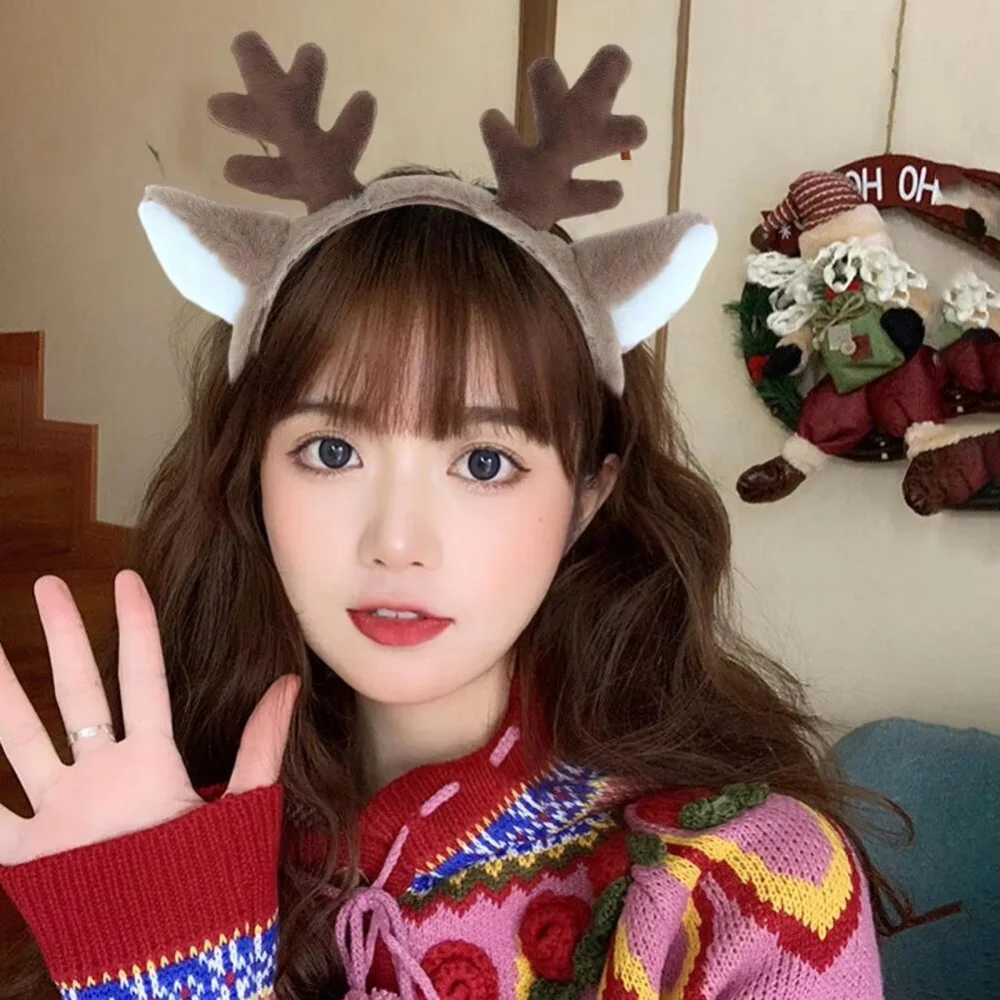 Christmas Plush Antler Headband Lolita Party Headpiece Reindeer Antler Head Hoop Cartoon Deer Ears Hair Hoop Hair Accessories