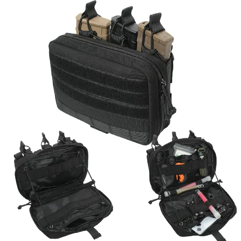 Tactical Mag Admin Pouch, Molle Utility Tool Pouch Medical EMT Organizer with Triple Stacker Magazine Holder for M4 M16