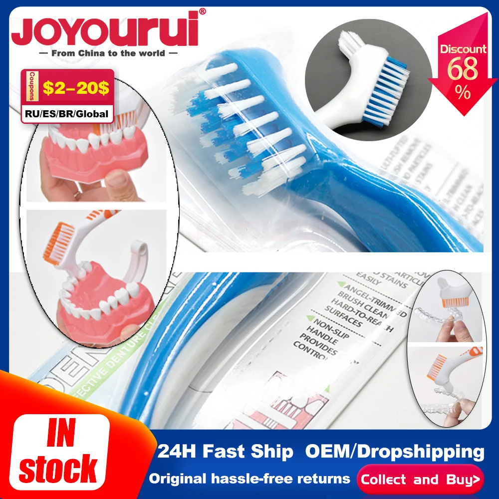 

1pcs Denture Cleaning Brush Toothbrushes False Teeth Brush Multi-Layered Bristles Non-Slip Ergonomic Rubber Handle Oral Care