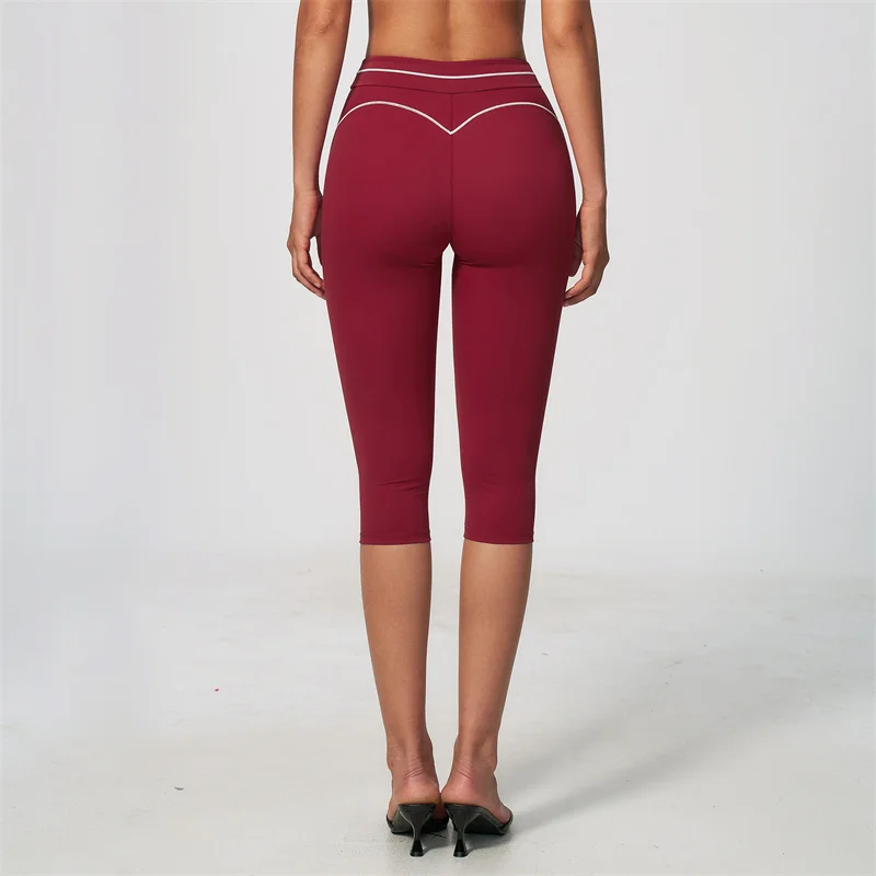 TRY TO BN Women Leggings Yoga Capri Pants Color-Blocking High Waist Shaping Fitness 7/8 Length Sports Pants Workout Gym Clothes