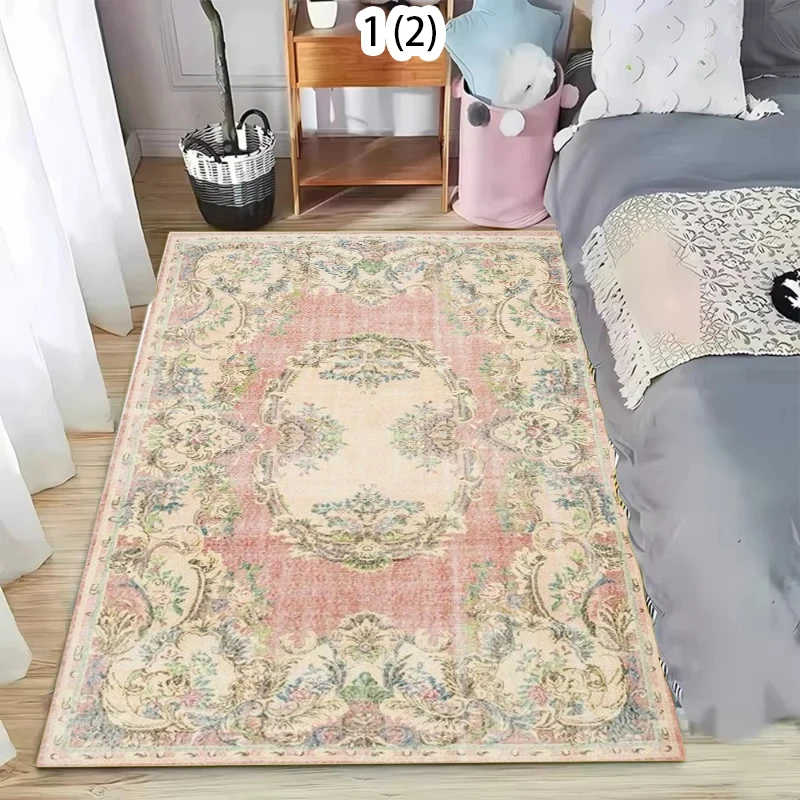 Boho Green Pink Print Rug Retro Soft Large Non-Slip Living Room Carpet Washable Area Carpet Vintage Floral Floor Mat for Bedroom