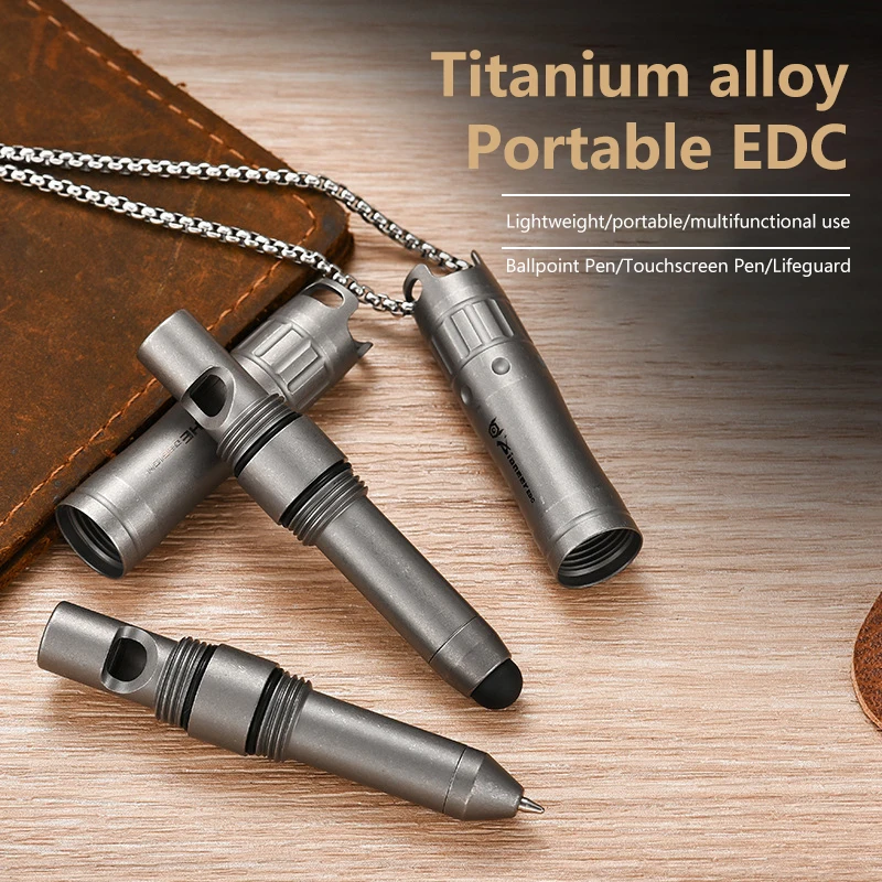 

Компактная титановая шариковая ручка EDC размером 3,19 дюйма; оснащен сенсорным экраном и функциями свистка; Креативная спиральная крышка ручки