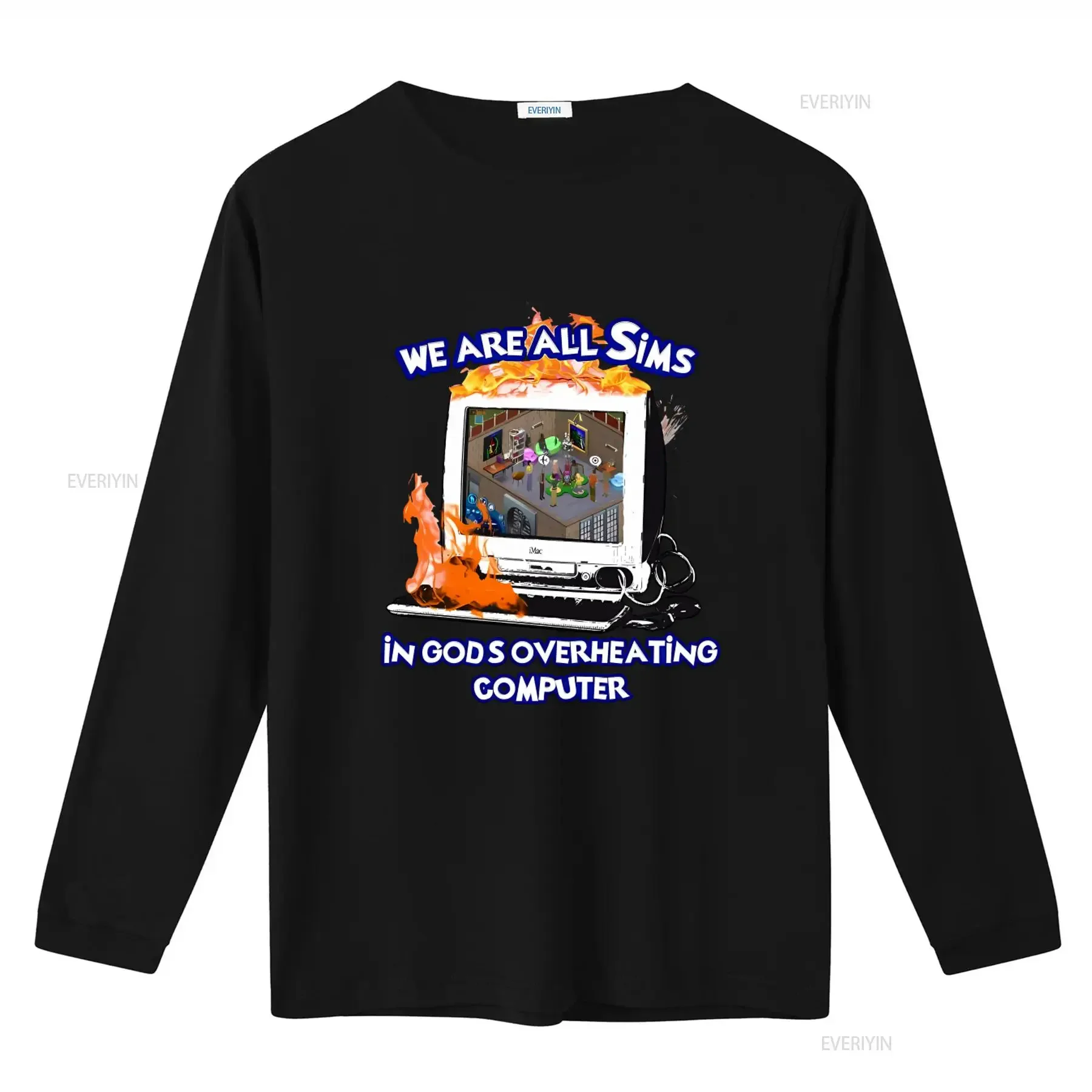 We Are All Sims In Gods Overheating Computer T Shirt Simulation Gaming Gamer Cool Design Novelty vintage Washed Comfortable