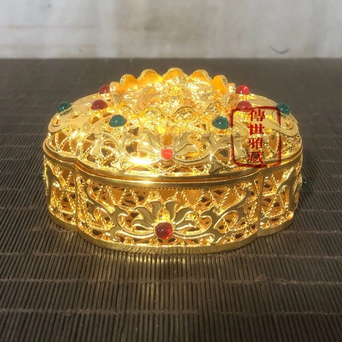 Exquisite Four Leaf Clover Set Box for Palace Use, Hollow Out Enamel Color Gemstone Box, Ink Cartridge Jewelry Box