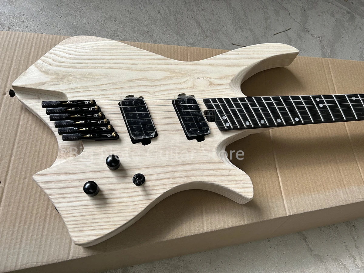 Factory Headless No Paint 6 Strings Electric Guitar Ebony Fretboard Fretboard Ash Body Maple Neck Customizable