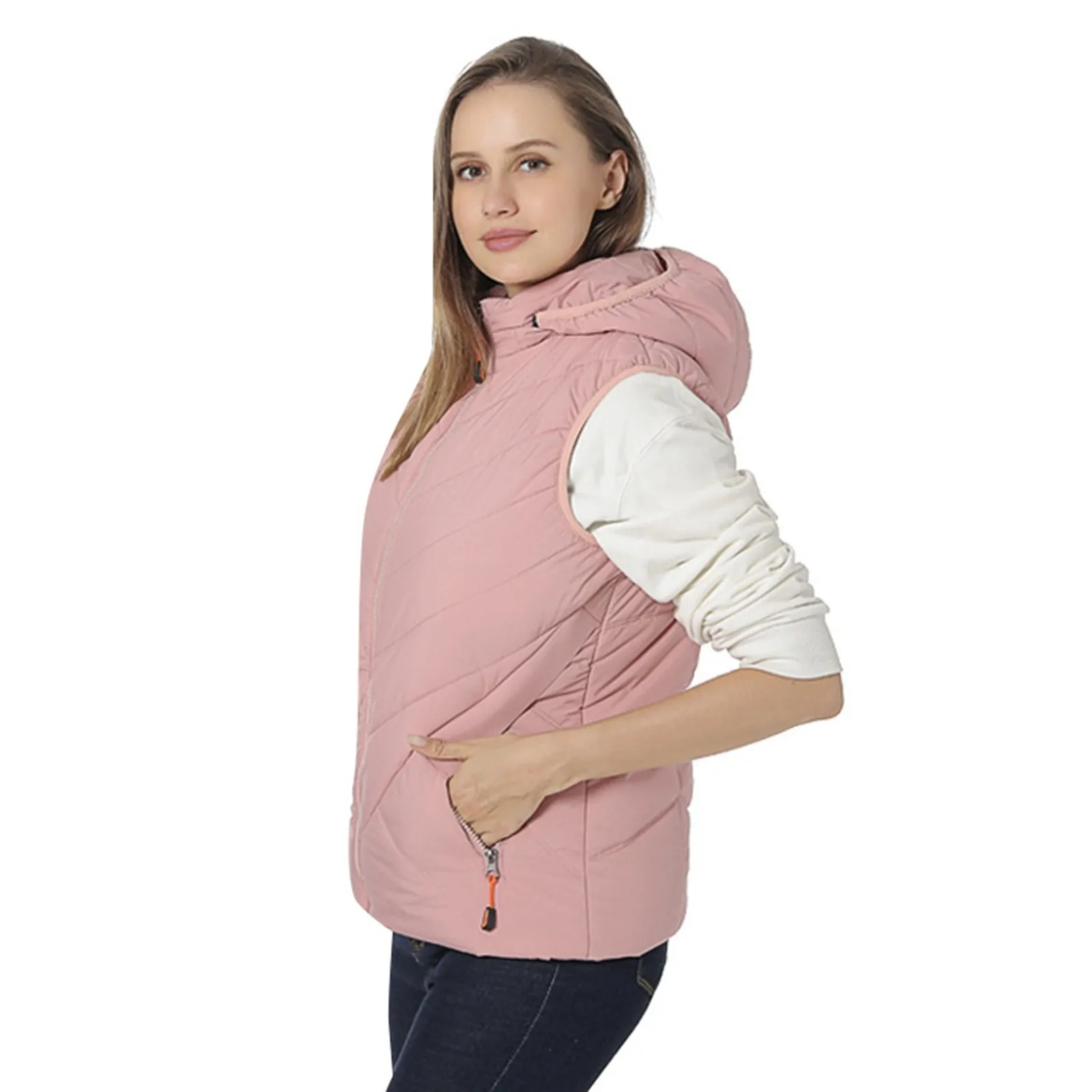 Chaleco de estilo corto liso para mujer, chaqueta de plumón acolchada de algodón sin mangas con cremallera y cuello levantado, Invierno