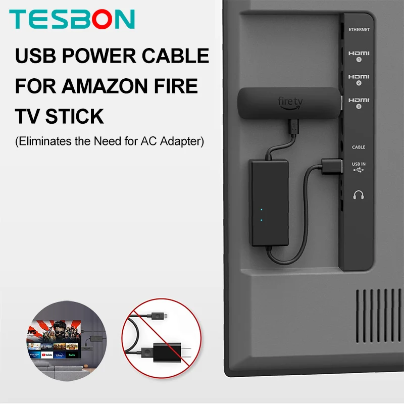 كابل طاقة USB لجهاز Amazon Fire TV Sticks 4K (يقط على الحاجة إلى محول التيار المتردد)