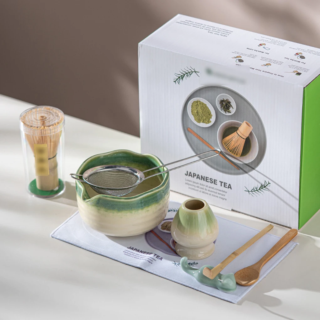 

8-комп. набор лепестков матча, глазурованный набор матча с чашей матча, венчик, жетое инструменты, роскошная подарочная коробка для церемонии ручной работы