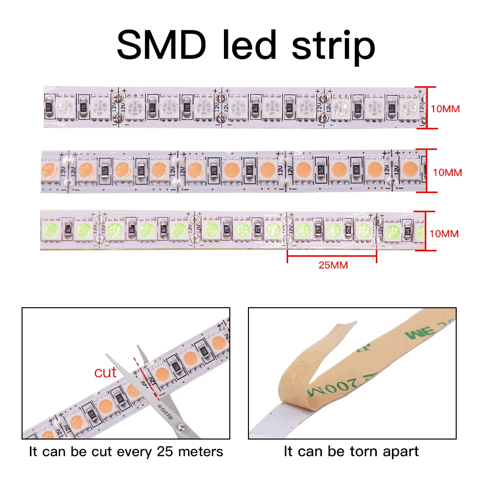 LED Strip 12V SMD 5050 5054 2835 60120 240 Leds/M IP21 IP65 Flexible Ribbon Rope LED Tape for Home Decoration 5M/Roll