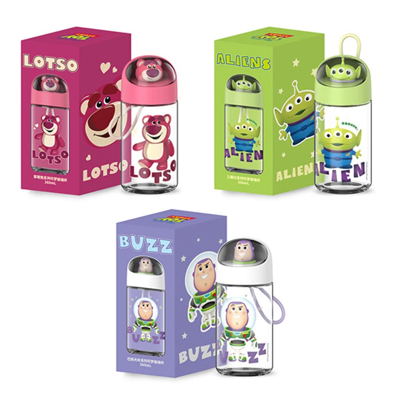 360ml Disney glass Water cup Buzz Lightyear Lotso Alien Kids student portable Sports Bottle Water Cup Thermos boy Gifts