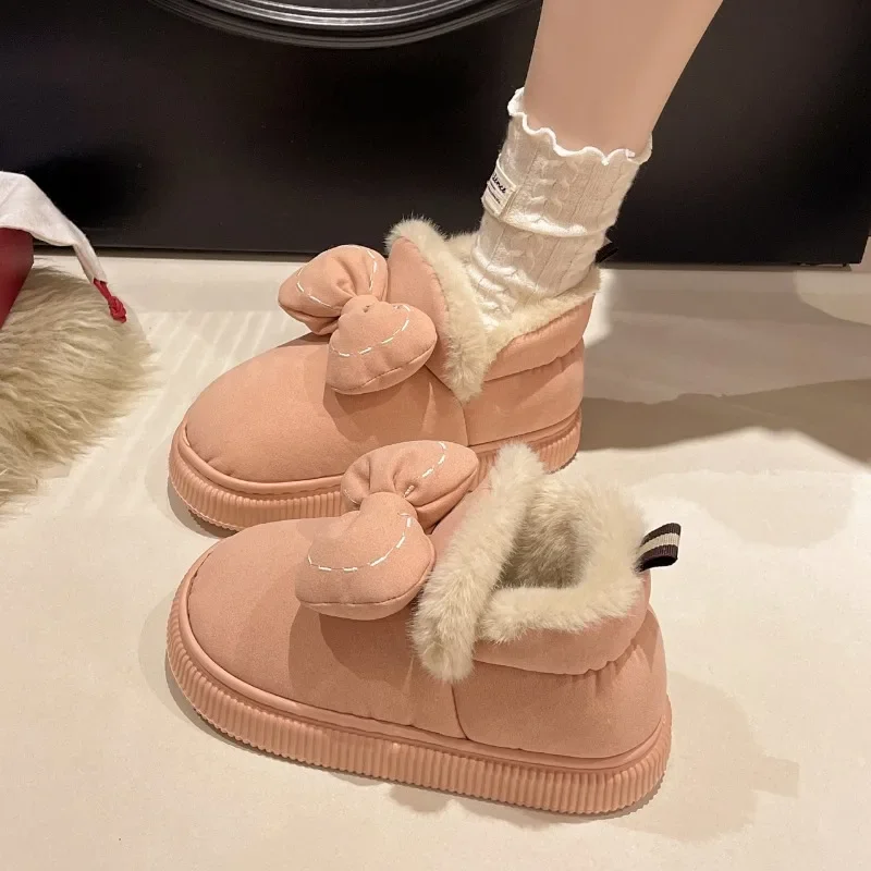 Snow Boot for Women 2024 Winter Fashion Bowknot Plush Warm Boot Woman Platform Shoes Thick Sole Short Boot Угги Детские