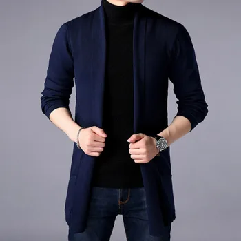 Men's Mid-Length Turn-Down Collar Cardigan Coat 2 KIDWHXR 2026 Spring Autumn Man Cardigans Slim Turn Down Collar Male Knitted Coat Mid Length Soft Casual Men Sweater Outerwear 2