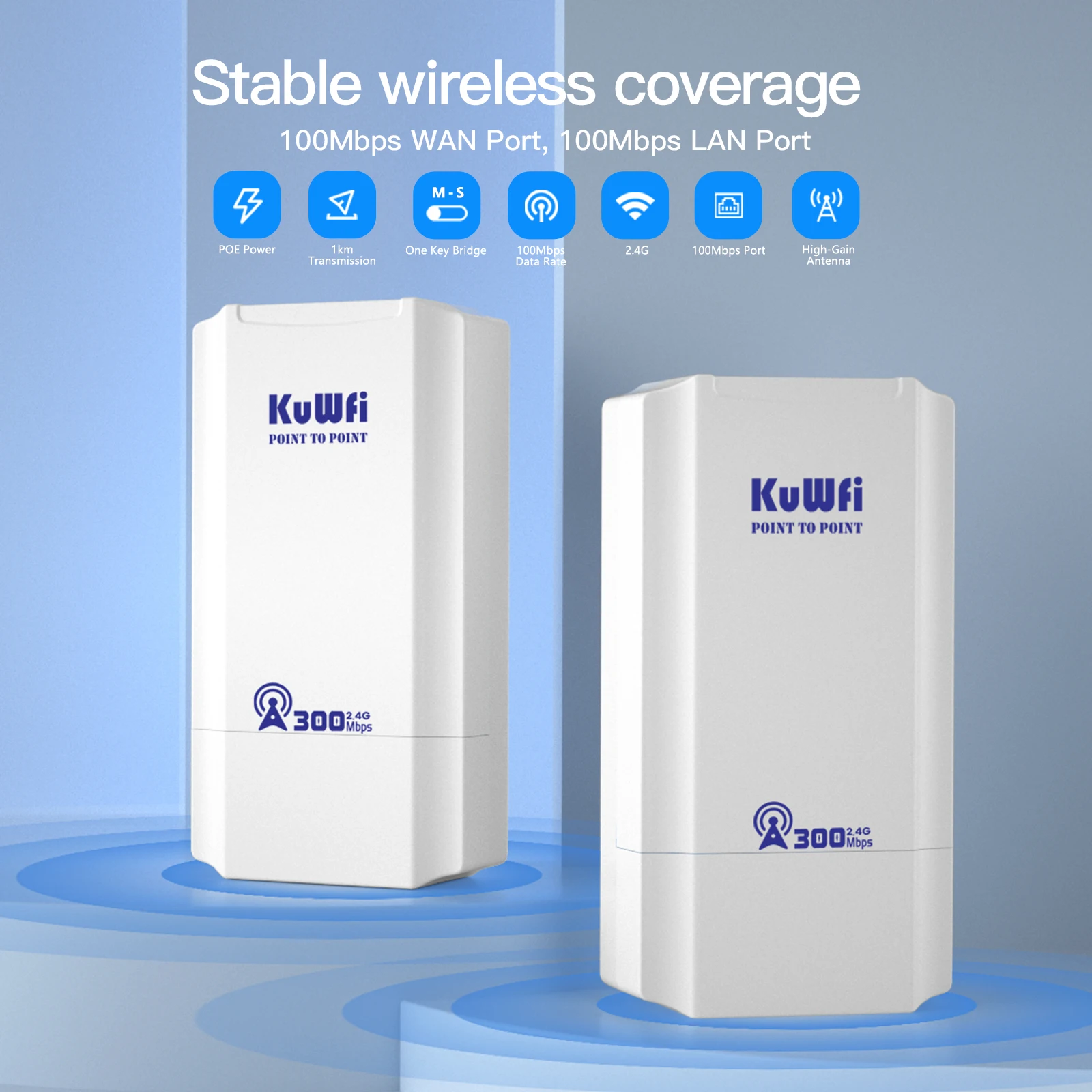 KuWFi 2.4G Wireless Bridge 300Mbps Router Point to Point 1KM Outdoor Long Range Repeater/Wifi Signal Amplifier For Camera