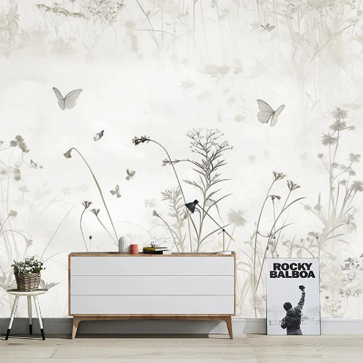 Customize wallpaper of any size French retro art reed flower mural flower bird grass scenery living room TV background wallpaper