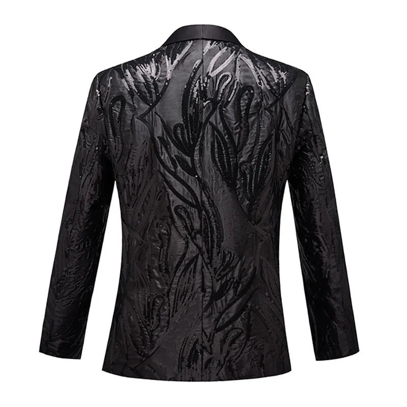 Fashion Black Sequins Shawl Lapel Slim Fit Suit Jacket Male Singer Concert Party Glitter Blazer Evening Party Tuxedo Costume