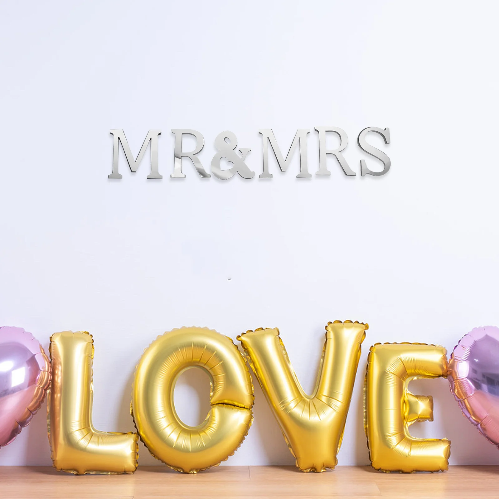 

Wedding Decoration Wall Stickers Bedroom Mirror Applique Silver Eva Acrylic Letters