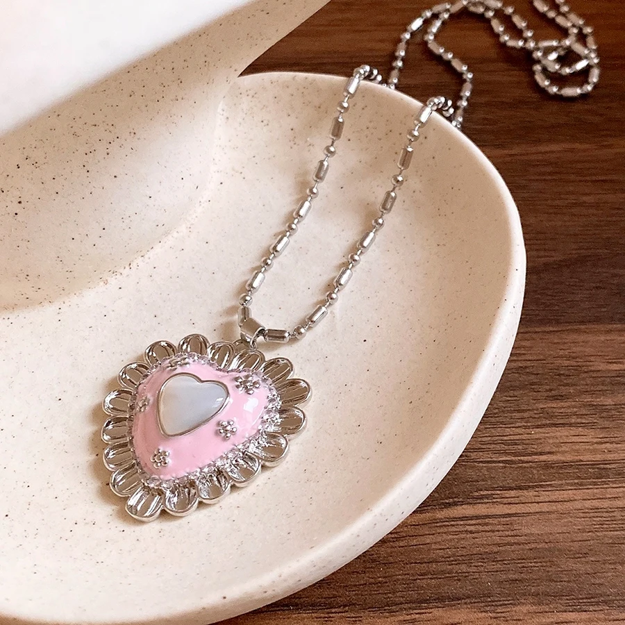 สร้อยคอรูปหัวใจเคลือบสีชมพูสไต - Vintage Fashion Center บทวิจารณ์และราคา