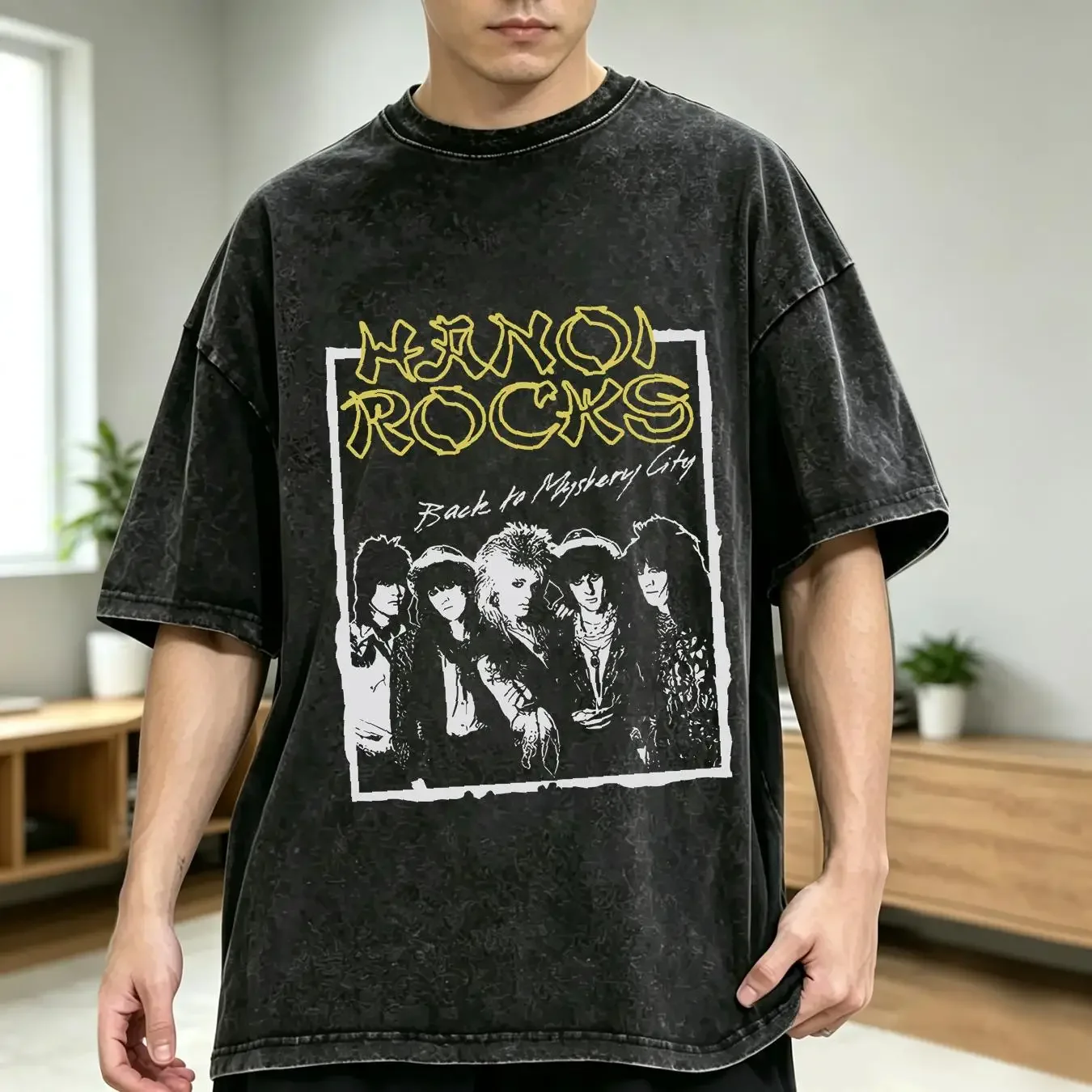 washed T Shirt Hanoi Rocks Back To Mystery City Men's long or short sleeves vintage Washed Stretched Unisex Slightly Soft