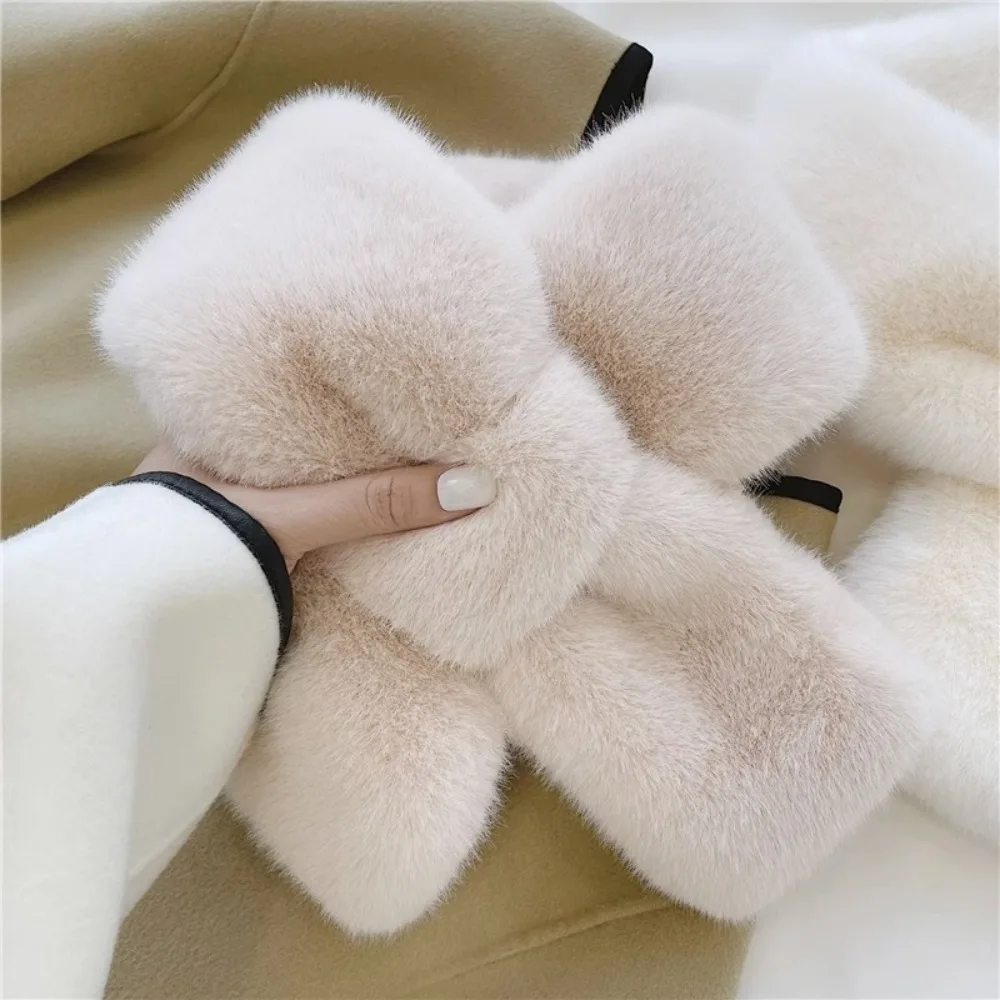 Fashion Thick Scarf Windproof Faux Rabbit Fur Warm Scarf Solid Color Neck Shawl Women Girl
