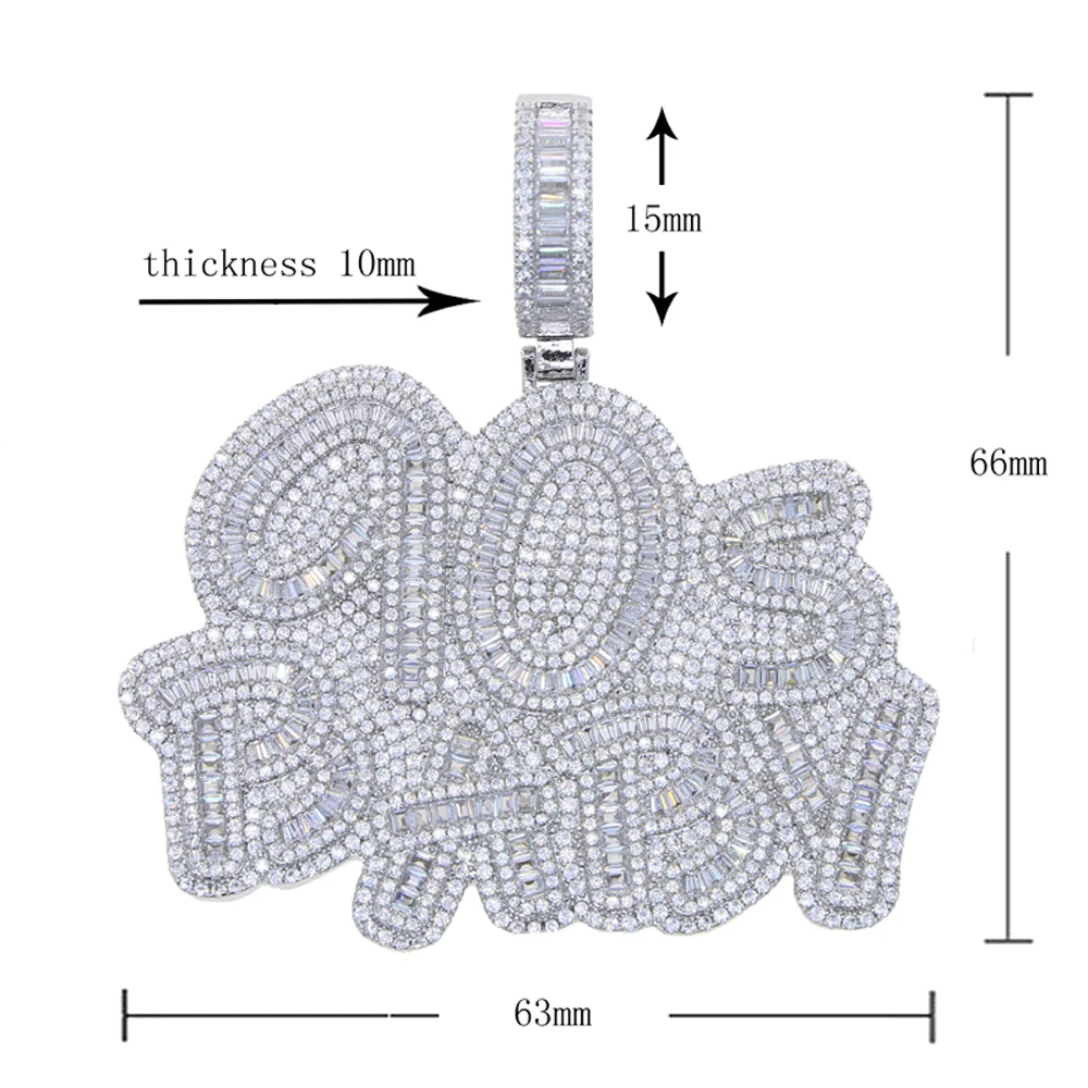 Iced Out Letter 90s Baby Prong Necklace Pendant for Men Silver Color Bling Cubic Zirconia Charm Hip Hop Jewelry