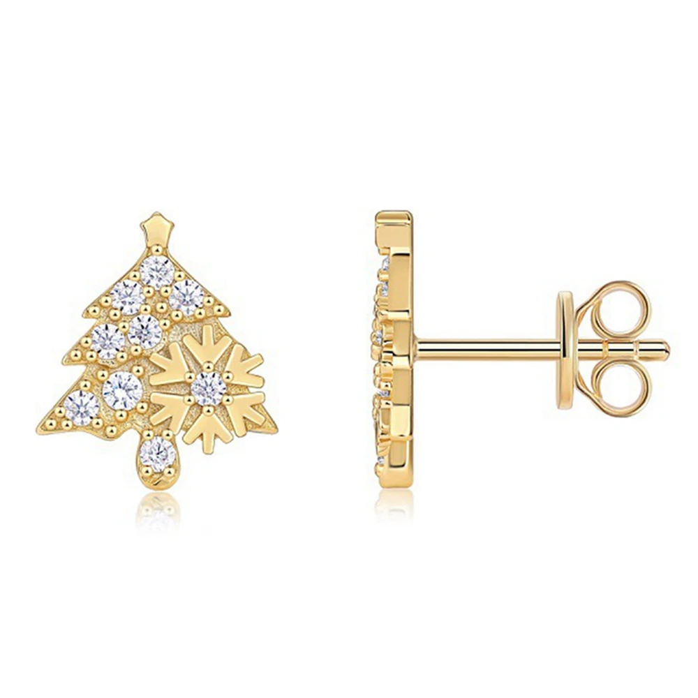 Wong Rain 18K Gold Plated 925 Sterling Silver VVS1 3EX D Real Moissanite Diamonds Christmas Tree Ear Studs Earrings Fine Jewelry