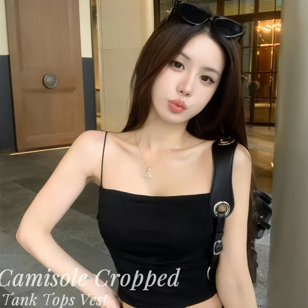 

Summer Spicy Girl Vest Solid Color Camisole Cropped Top For Women Built In Bra Tank Tops Vest Slim Fit Sexy Sleeveless Suspender