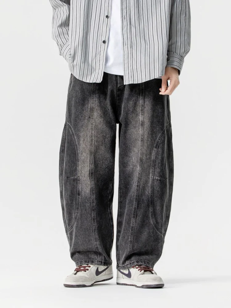 

GAYR, осенне-зимние винтажные широкие джинсы с завязками, нейтральные длинные брюки с завязками, смесь хлопка и полиэстера