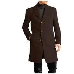 Men's Coat Lined Autumn Winter New Jackets Man Long Clothes Jacket England British Style Wool  Lapel Outerwear EU Size M-XXL