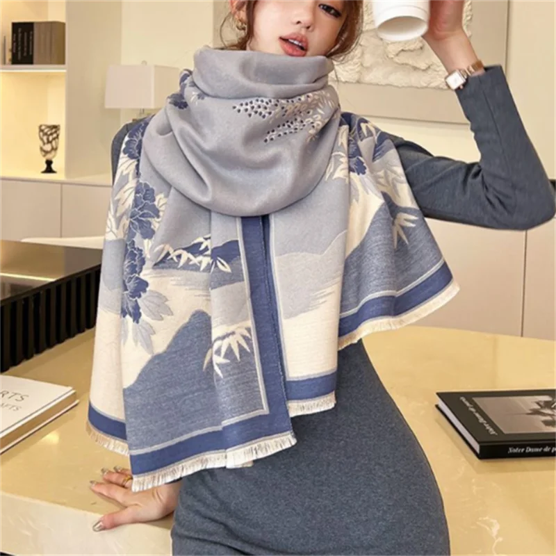 

Шарф женский шарф шаль для шеи двусторонний утолщенный кондиционер имитация кашемирового шарфа защита теплый темпераментный шарф