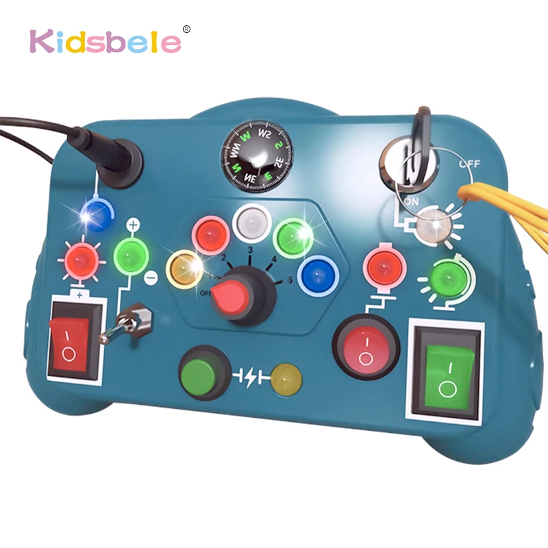 

Montessori Busy Board Toy with Switches Lights & Sounds STEM Sensory Learning Activity Panel For Toddlers & Kids