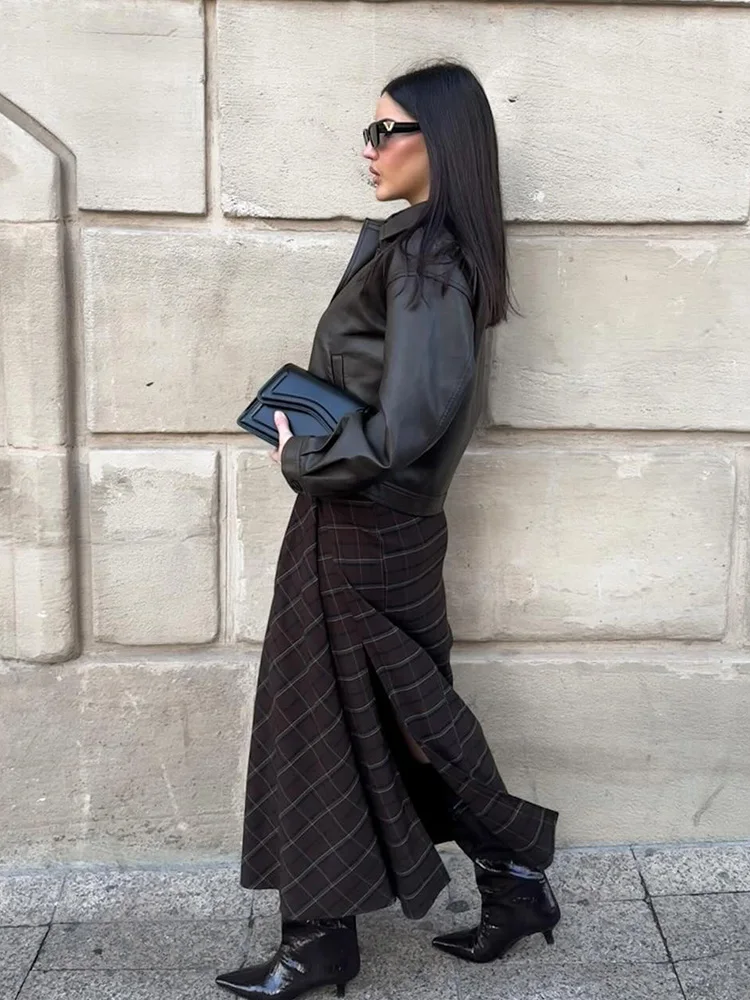 

Женская модная винтажная универсальная плиссированная юбка в клетку на молнии HH 2026, женская юбка миди с высокой талией, повседневная, в уличном стиле, с разрезом по низу