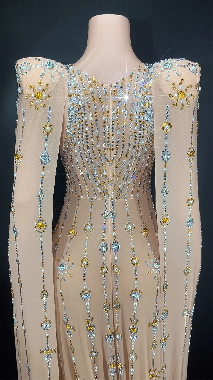 Glamour Party Dresses Said Dubai Luxury Crystal Long Cape Sleeves Evening Dress Arabic Women High-end Wedding Dress party Gown