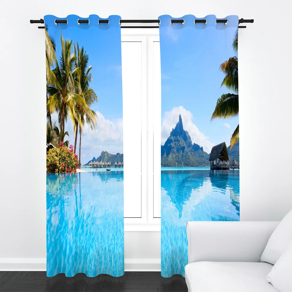 Drapes Cortinas Summer Ocean Beach Pattern 3D Printing Male and Female Bedroom Living Room Waterproof Window Cover Bedroom