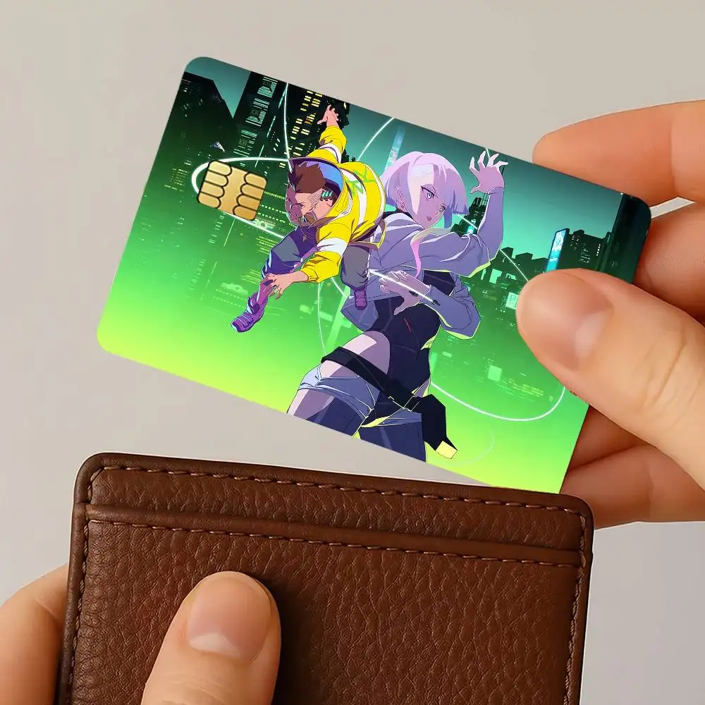 Anime C-Cyber E-Edgerunners Credit Card Stickers Skin for Bank Debit Decorative Protection 4PCS Decal Anti-scratch Waterproof