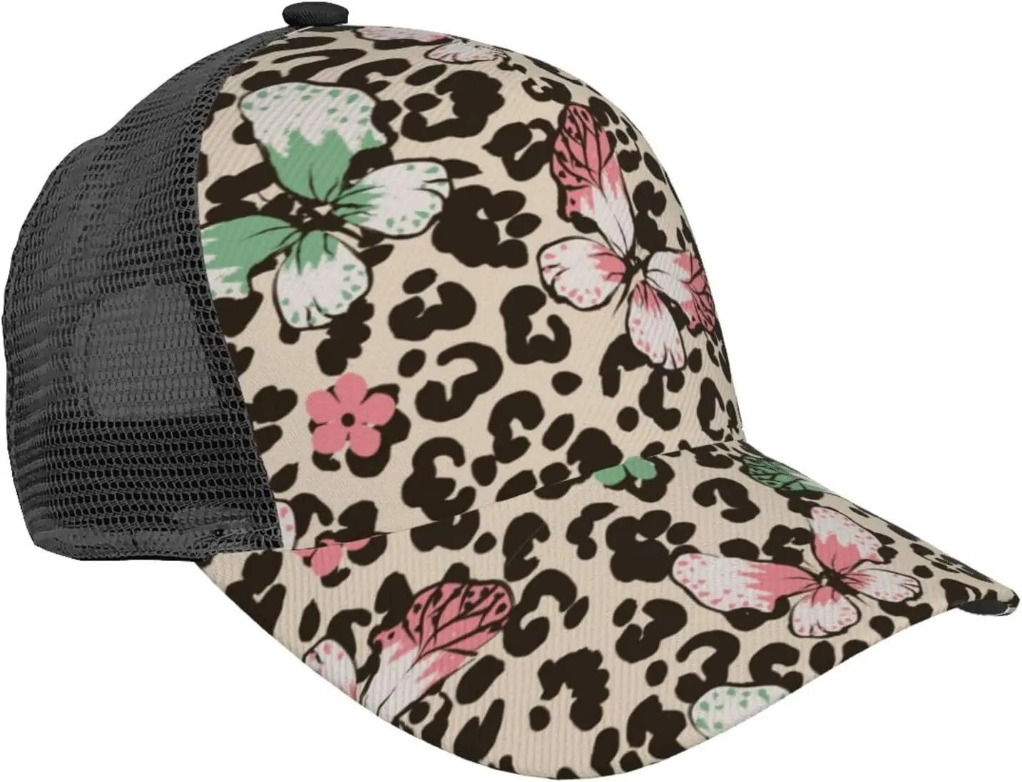 

Ponytail Baseball Cap for Women Men Adjustable Mesh Trucker Ponycap Quick Drying Sport Hat-Leopard Dots Seamless Pattern