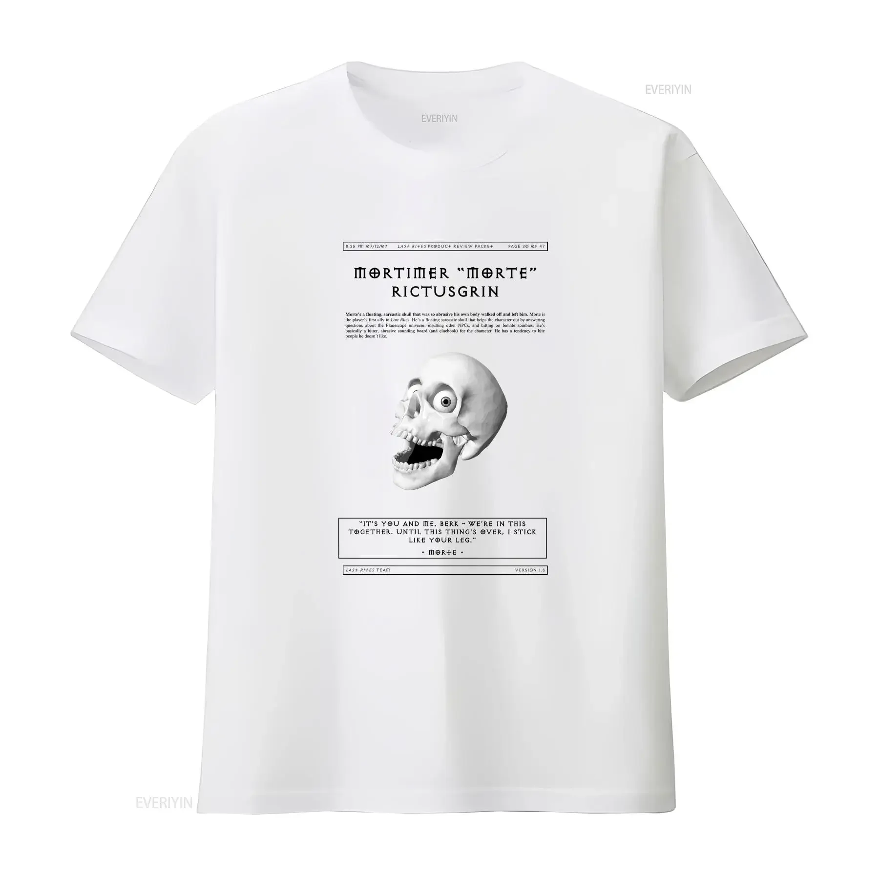 Morte Planescape T Shirt Torment RPG Codex Entry Gaming Merch vintage Washed Slightly homme graphic Stretched fashion