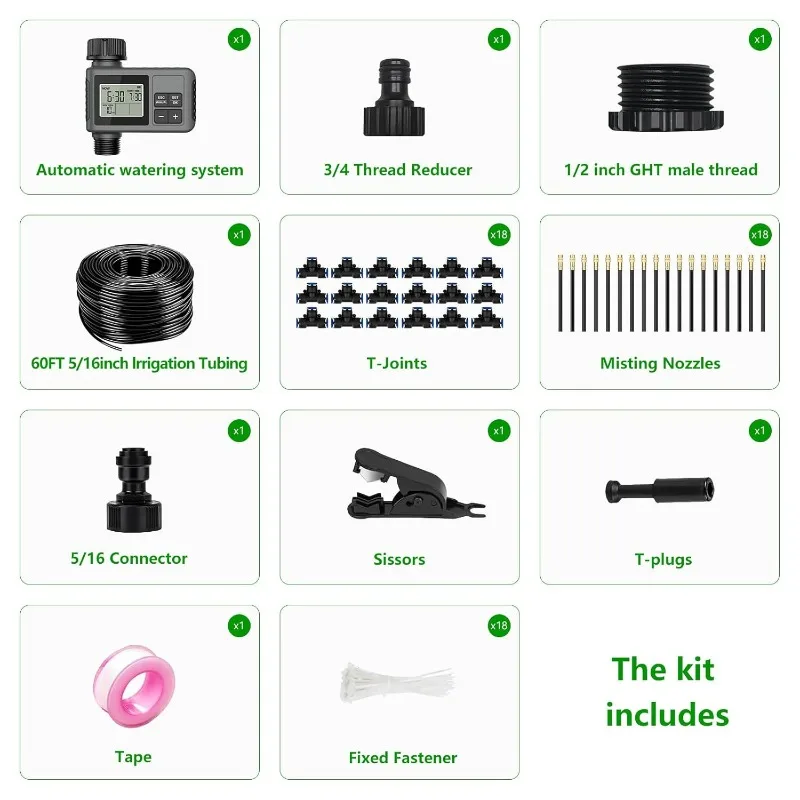 Automatic Garden Irrigation Timer Kit Universal Adjustable Spray Nozzle Smart Plant Watering System