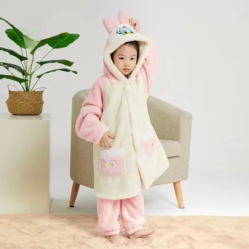 

2025 Donald Duck Robe, Plush Coral Fleece Nightwear for Kids & Big Kids Cartoon Loungewear