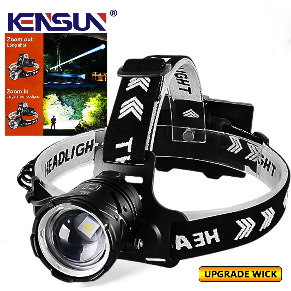 KENSUN Strong Light  Headlight  LED Headlamp With Fan Zoomable For Camping Fishing USB Charging Head Light Outdoor