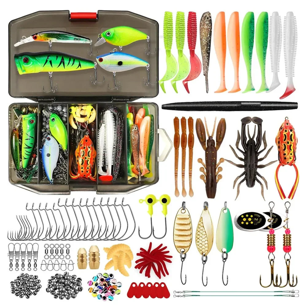 

110pcs Widely Used Fishing Tackle Fishing Tackle Box with Sinker Weight Hook Swivels Snap Leader Lure Giftable Fishing Gear Set