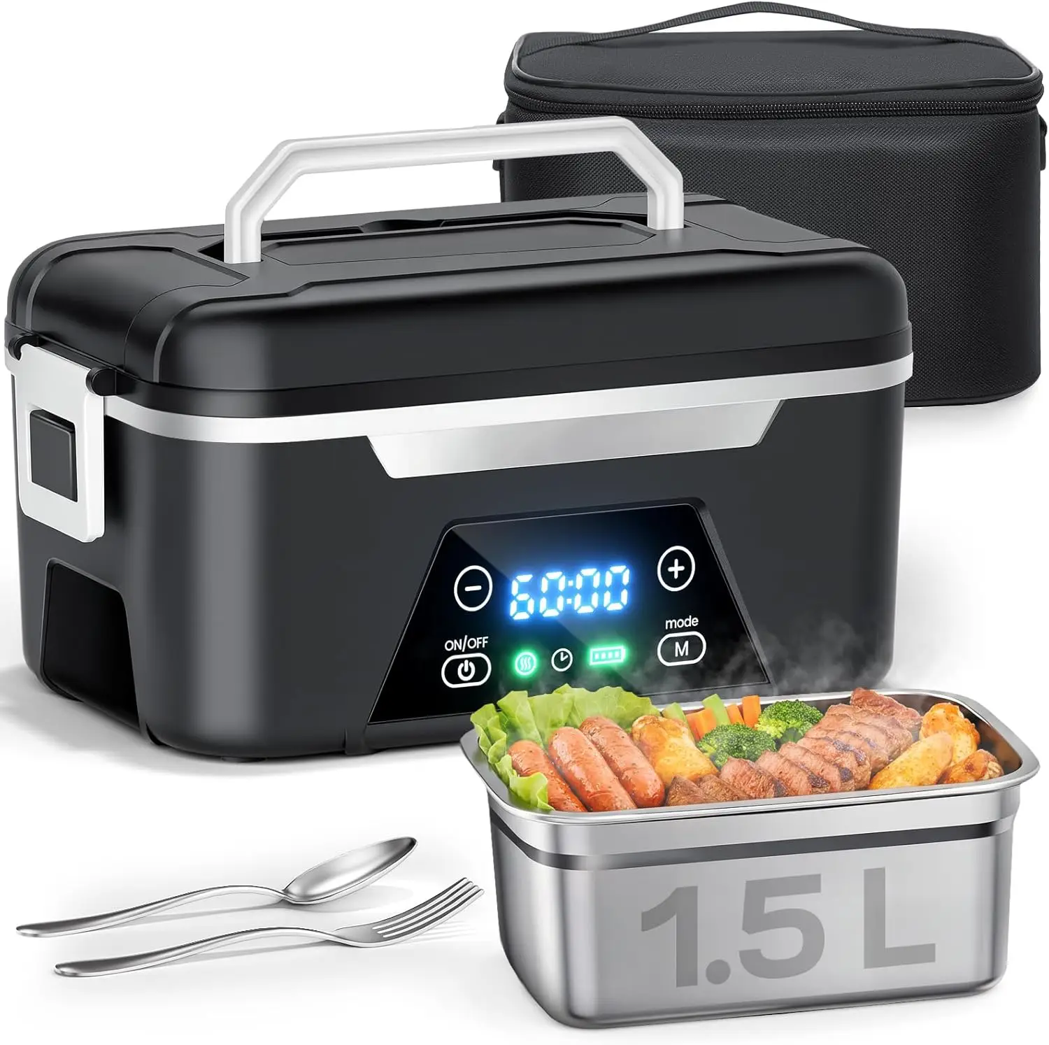 

Cordless Heated Lunch Box For Adults, 1.5L (6 Cups) Rechargeable Electric Lunch Box Battery Powered With Scheduled Heating